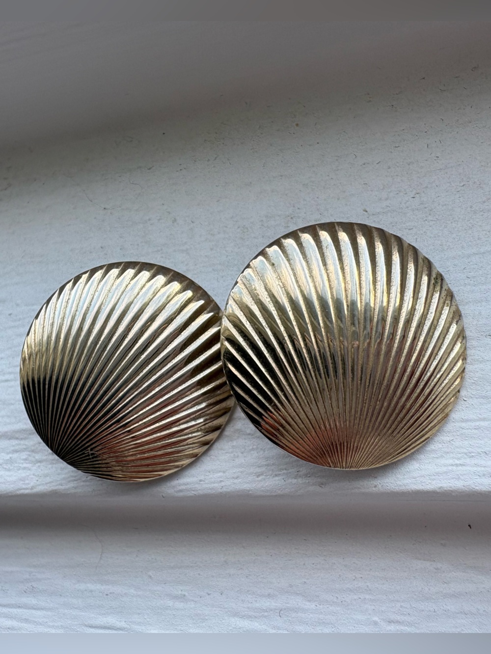 Gold Ribbed Shell Statement Clip On  Earrings (Pair)